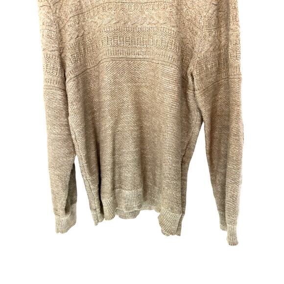 J.Crew Men's Tan Basic Cable Knit Cotton Elbow Patch Crewneck Sweater Large - Picture 4 of 10